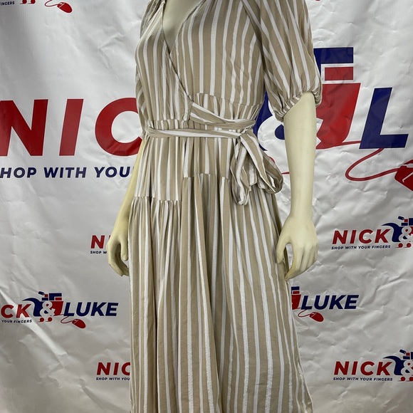 Waist defined stripe tie belt midi wrap dress by Old Navy. - Picture 5 of 12